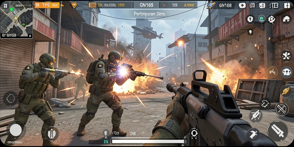 Tampilan gameplay mendebarkan dalam GN168 dengan aksi penuh strategi.