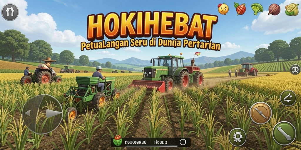 Screenshot gameplay HOKIHEBAT menampilkan ladang yang subur dan aktivitas bertani.