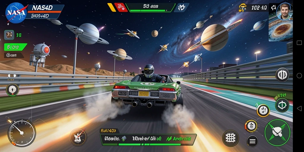 Tangkapan layar utama NASA4D memperlihatkan aksi balapan yang mendebarkan.